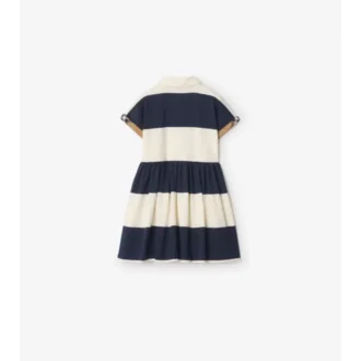 Kariertes Baumwoll-Hemd-Kleid mit Streifenbesatz