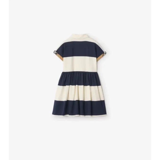 Kariertes Baumwoll-Hemd-Kleid mit Streifenbesatz