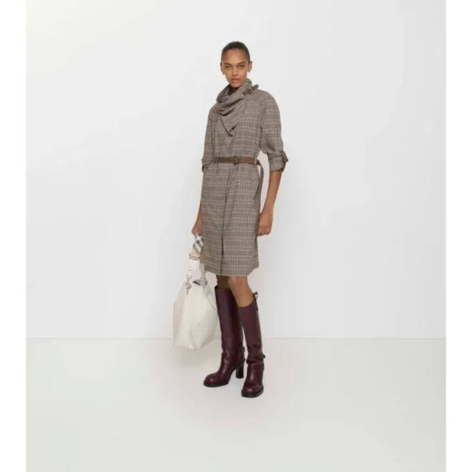 Kleid aus karierter Wolle mit Schalkragen