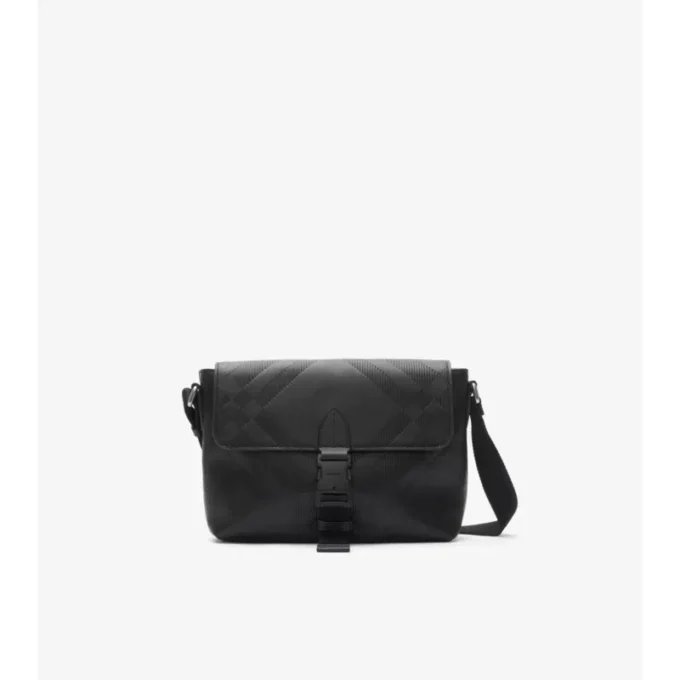Kleine Messenger-Tasche mit geprägten Karos und Schnallen 