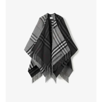 Kontrastkariertes Cape aus Woll-Kaschmir-Jacquard