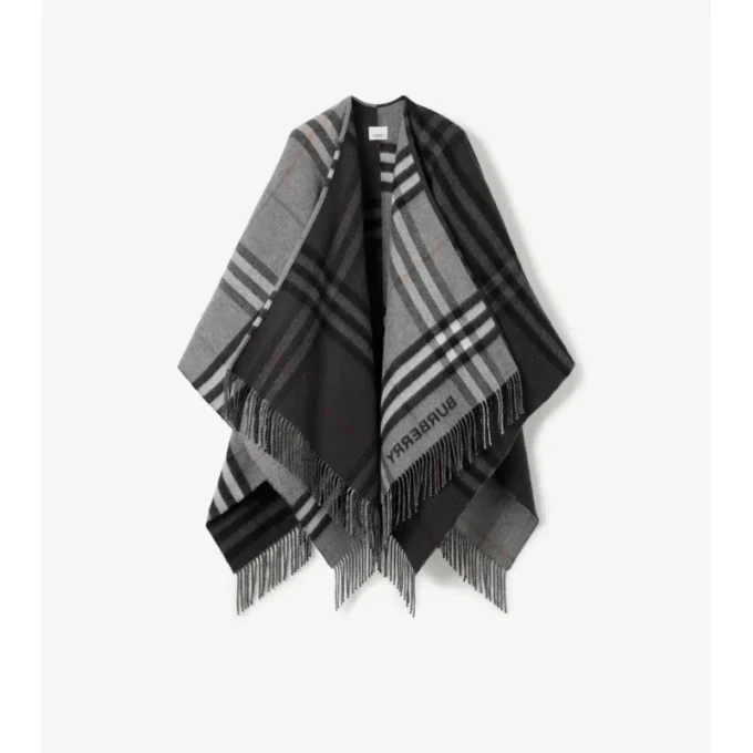 Kontrastkariertes Cape aus Woll-Kaschmir-Jacquard