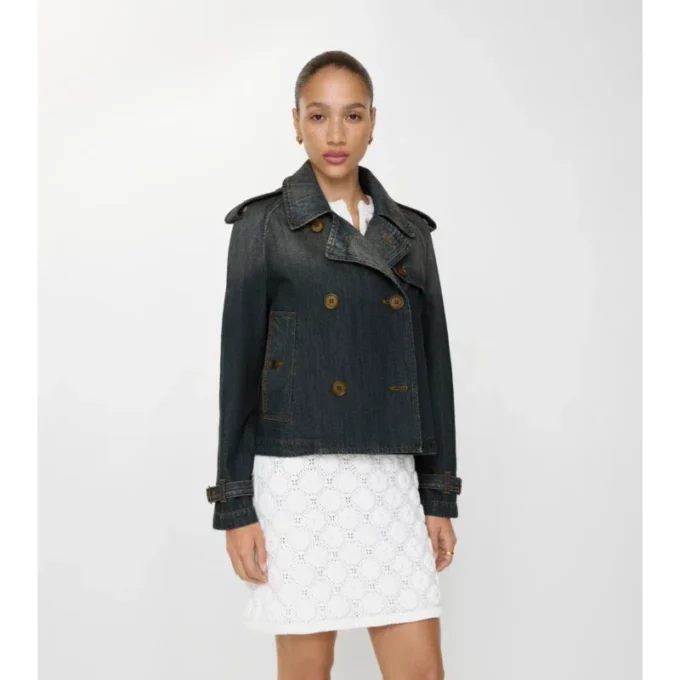 Kürzliche Denim-Mayfair-Trenchjacke
