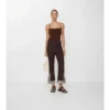Kurze, bestickte, ausgestellte Hose aus Woll-Seide