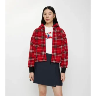Kurze Kapuzenjacke aus Karofleece