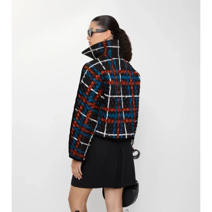 Kurze, karierte, gesteppte Floriston-Jacke mit Gürtel