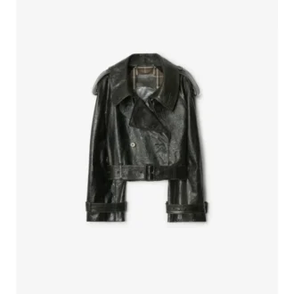 Kurze Trenchcoat-Jacke aus geprägtem Leder