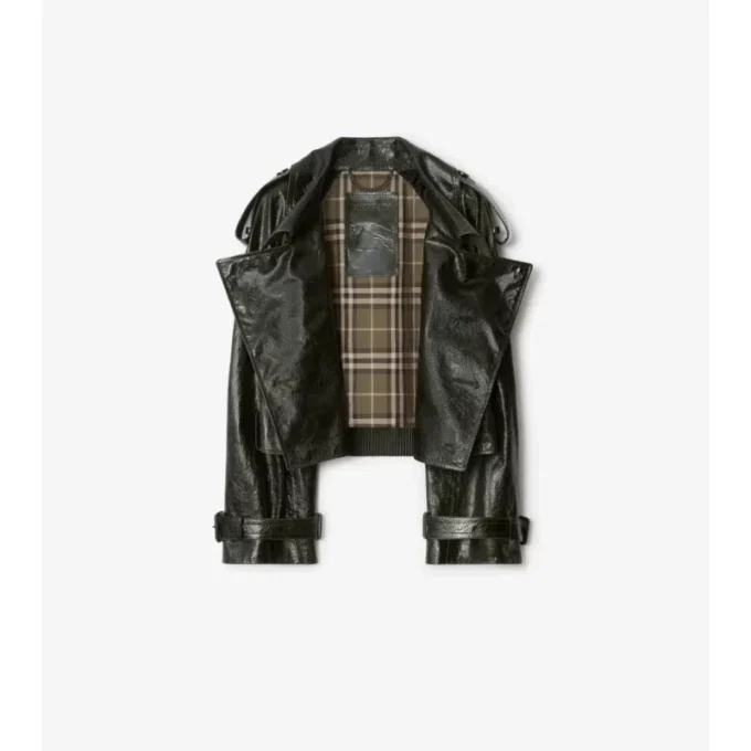 Kurze Trenchcoat-Jacke aus geprägtem Leder