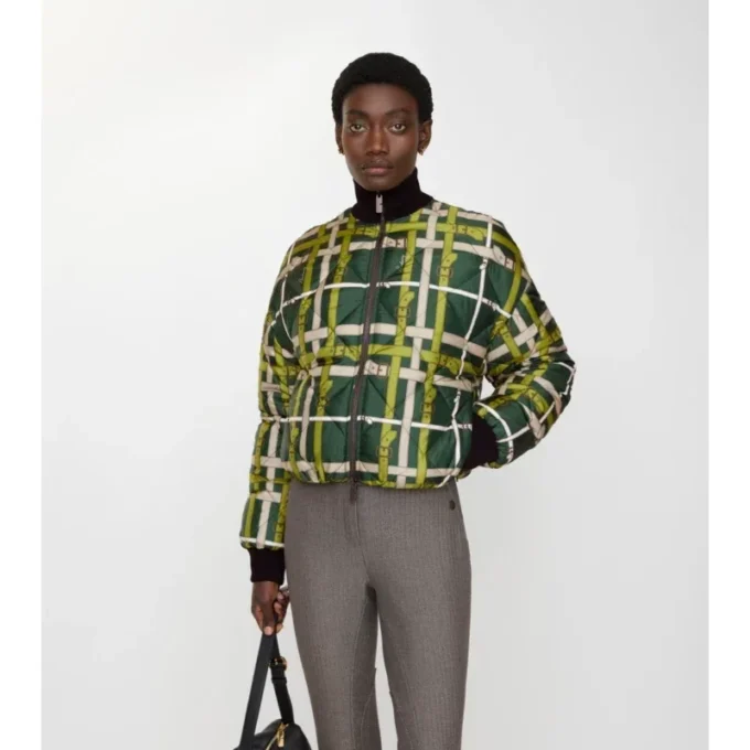 Kurze, wendbare Nylonjacke mit Gürtel und Karomuster