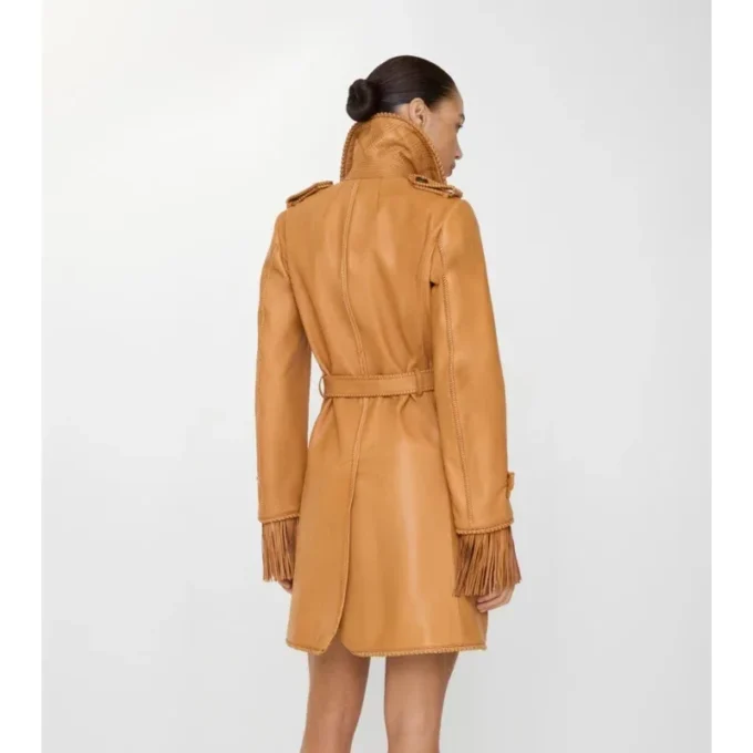 Kurzer Car Coat aus Leder mit Fransen