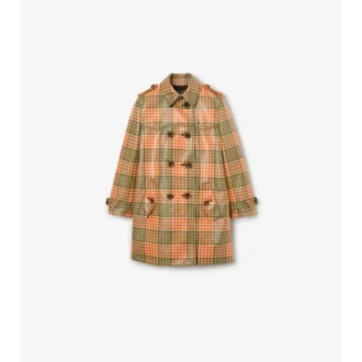 Kurzer, karierter Summerside-Trench Coat mit Raffia-Effekt