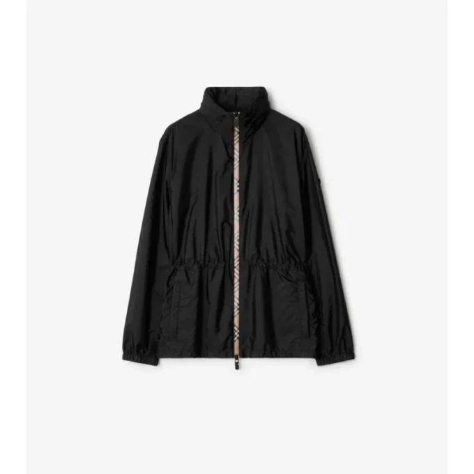 Kurzer Nylon-Parka mit Karomuster