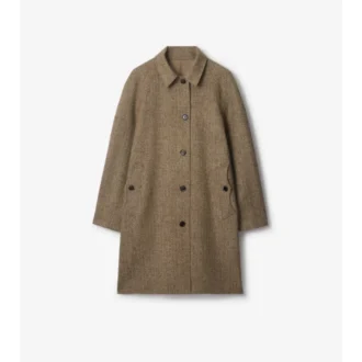 Langer Burberry-Car Coat aus Wolle mit Fischgrätenmuster