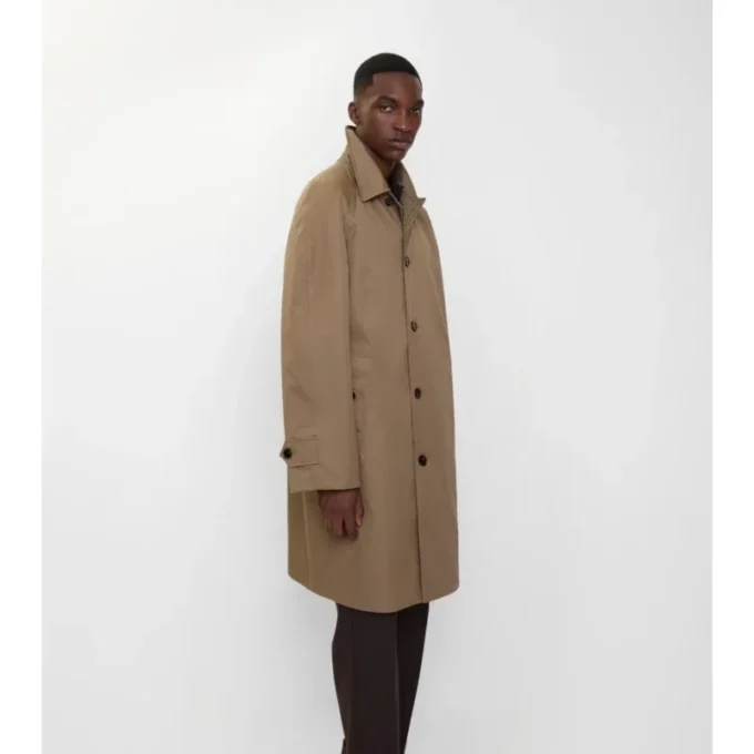 Langer Burberry-Car Coat aus Wolle mit Fischgrätenmuster