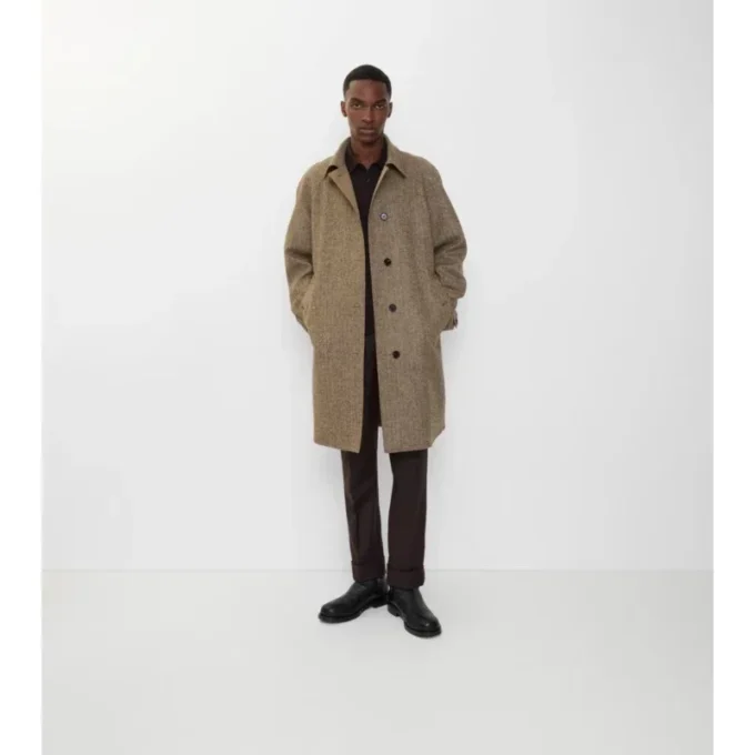 Langer Burberry-Car Coat aus Wolle mit Fischgrätenmuster