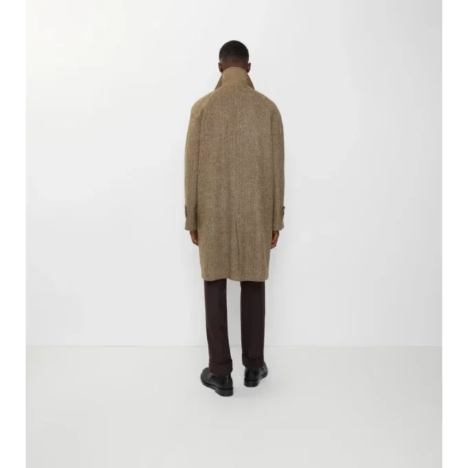 Langer Burberry-Car Coat aus Wolle mit Fischgrätenmuster