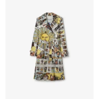 Langer Foxfield-Trench Coat aus Seide mit Tarot-Print