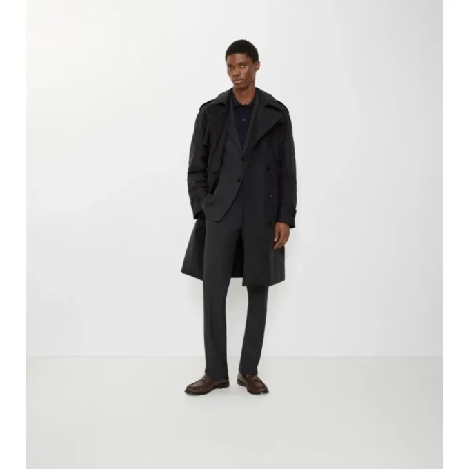 Langer, gefütterter Trench Coat aus Baumwolle und Nylon
