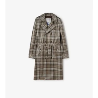 Langer, karierter Trench Coat „Foxfield“ mit Raffia-Effekt