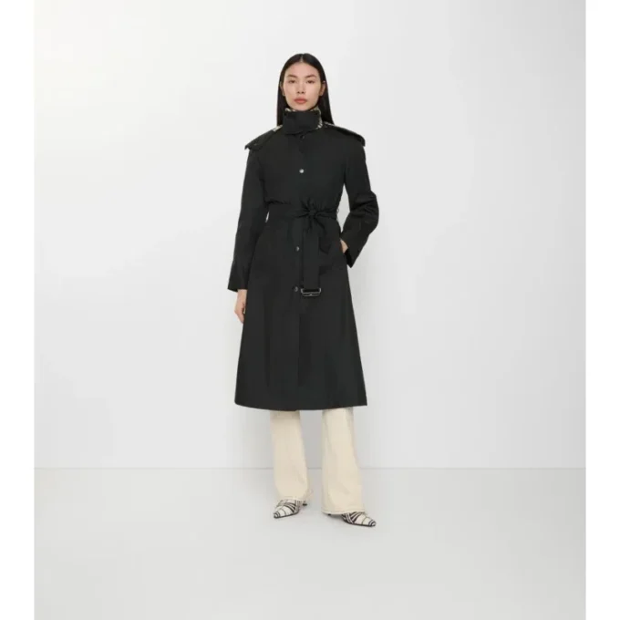 Langer Nylon-Car Coat mit Kapuze
