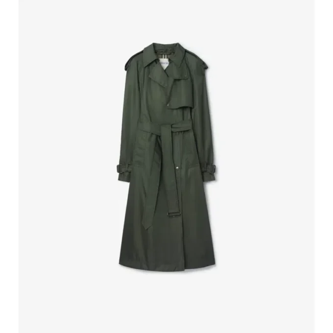 Langer Nylon-Trench Coat mit Kapuze