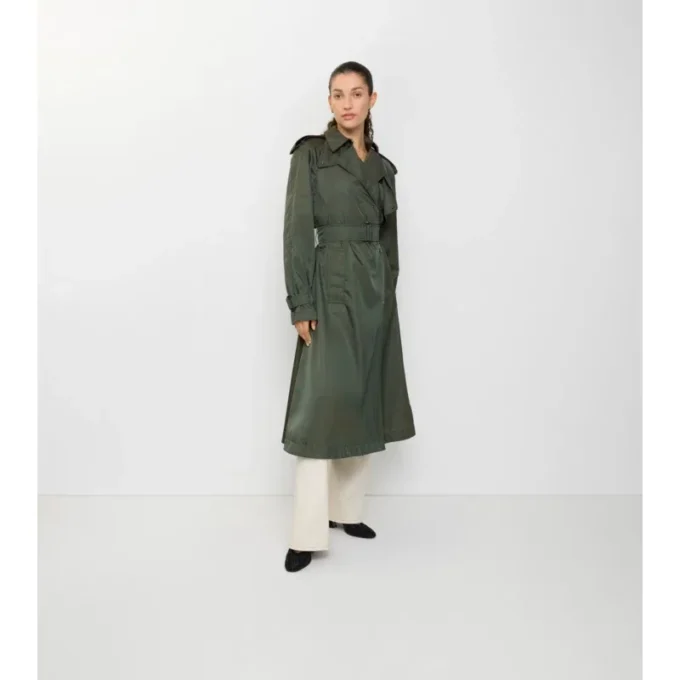 Langer Nylon-Trench Coat mit Kapuze