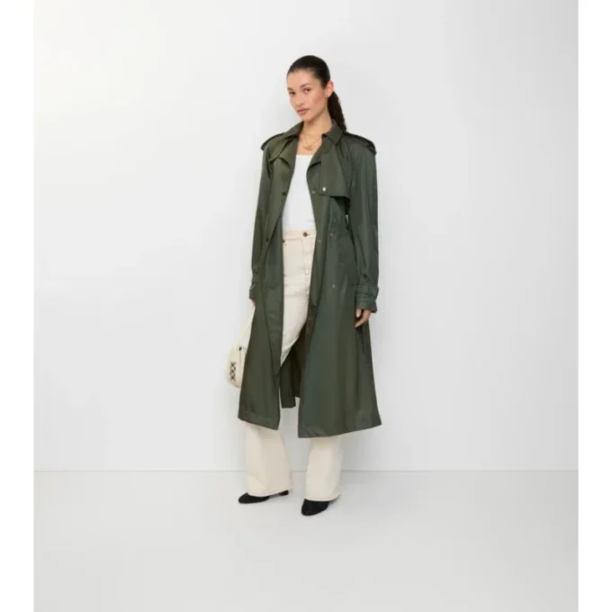 Langer Nylon-Trench Coat mit Kapuze