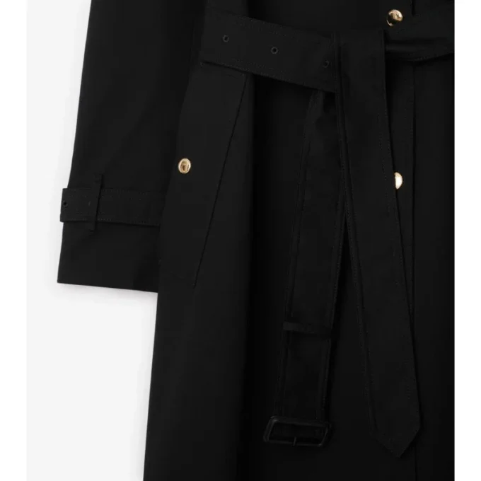 Langer Trench Coat aus Gabardine mit Karomuster und Kragen