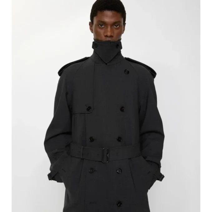Langer Trench Coat aus gebondeter Stretchwolle