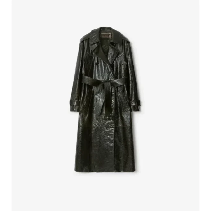 Langer Trench Coat aus geprägtem Leder