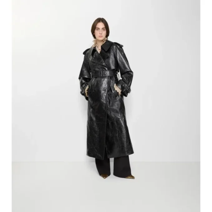 Langer Trench Coat aus geprägtem Leder