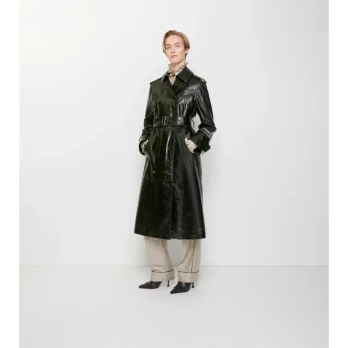 Langer Trench Coat aus geprägtem Leder