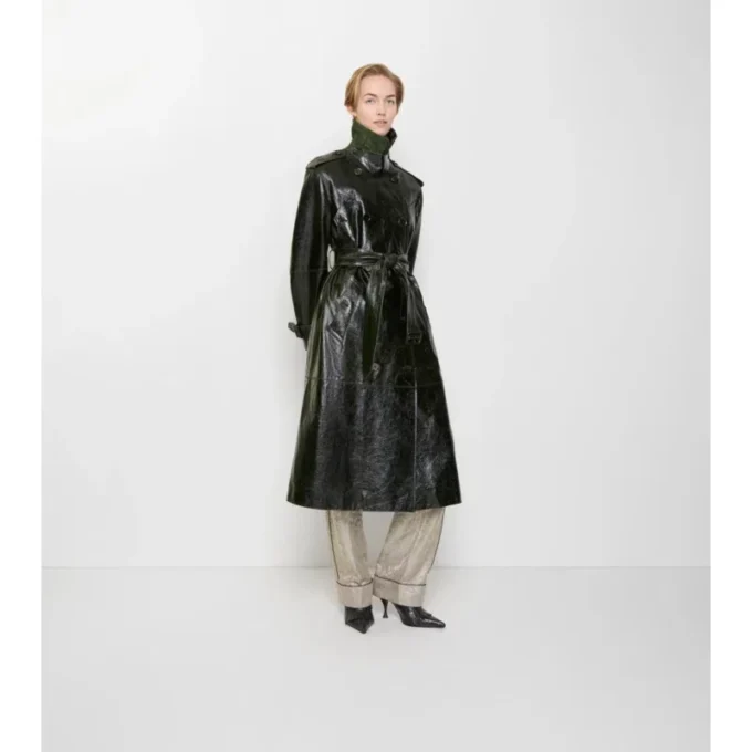 Langer Trench Coat aus geprägtem Leder