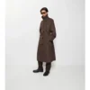 Langer Trench Coat aus Seiden-Baumwollmischung mit Karomuster und Kragen