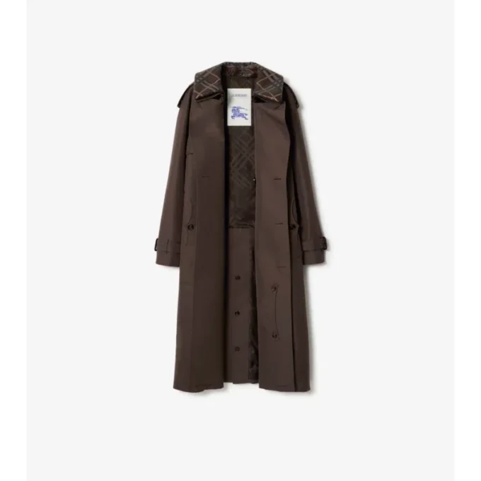 Langer Trench Coat aus Seiden-Baumwollmischung mit Karomuster und Kragen