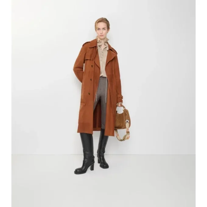 Langer Trench Coat „Castleford“ aus Nubukleder