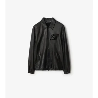 Leder-Overshirt mit kursivem Logo