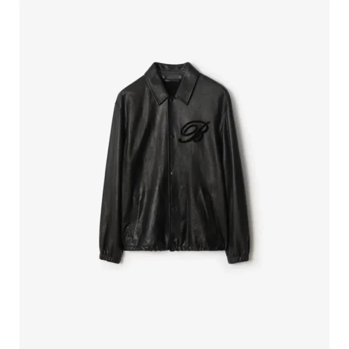 Leder-Overshirt mit kursivem Logo