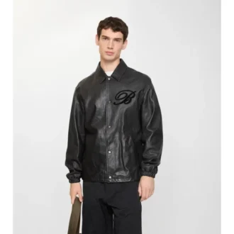 Leder-Overshirt mit kursivem Logo
