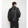Leder-Overshirt mit kursivem Logo