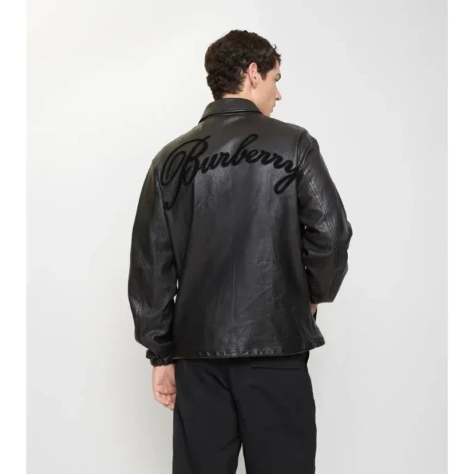 Leder-Overshirt mit kursivem Logo