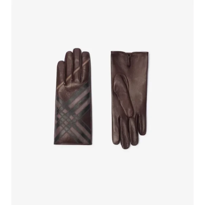 Lederhandschuhe mit Intarsien-Karomuster
