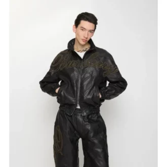 Lederjacke mit kursivem Logo