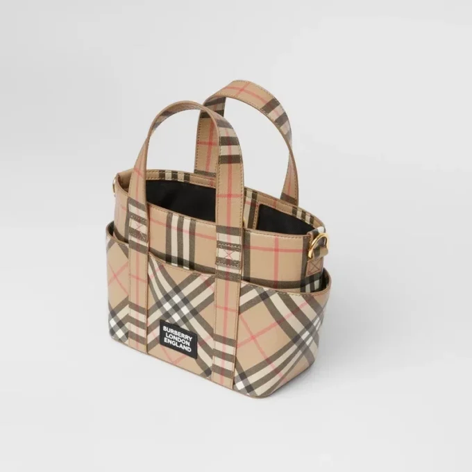 Logo-Applikation Vintage Check E-Canvas-Tragetasche