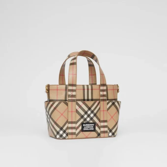 Logo-Applikation Vintage Check E-Canvas-Tragetasche