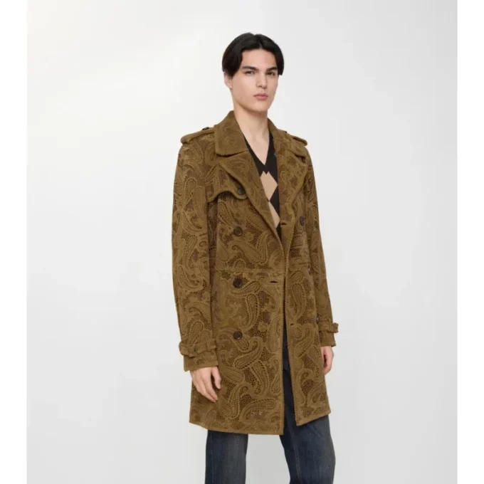 Mittellanger Lawshall-Trench Coat aus Paisley-Wildleder