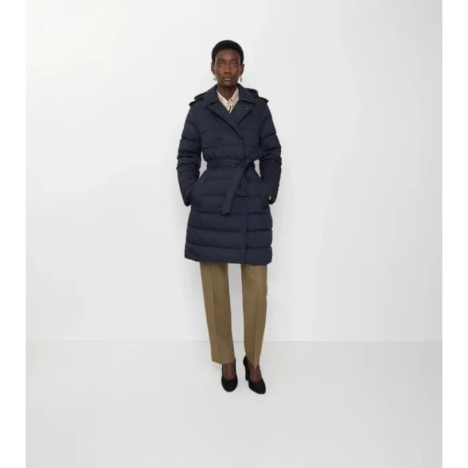 Mittellanger Nylon-Daunenmantel mit Kapuze