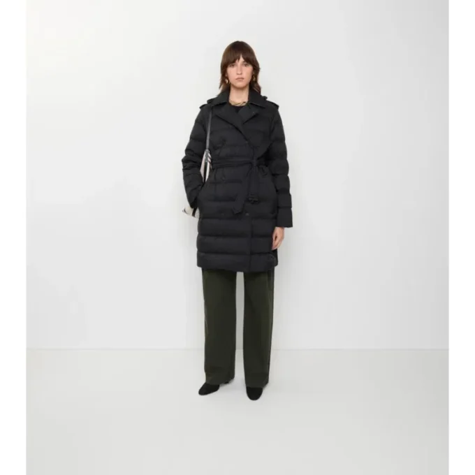 Mittellanger Nylon-Daunenmantel mit Kapuze