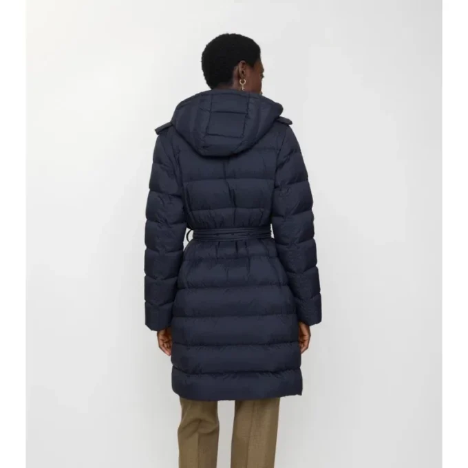 Mittellanger Nylon-Daunenmantel mit Kapuze