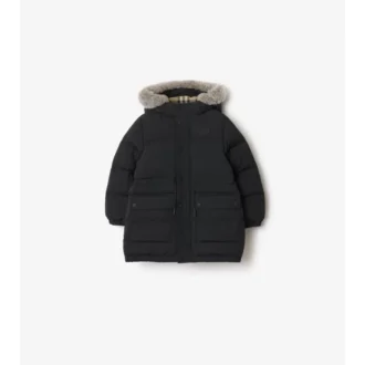 Nylon-Daunenmantel mit Kunstfellbesatz